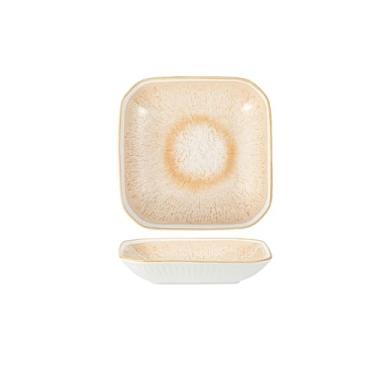 Imagem de Conjunto de pratos de estilo japonês criativo e personalizado, conjunto de pratos de cerâmica para jantar em casa - prato quadrado listrado de 20 cm - marrom