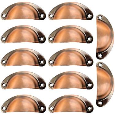 Imagem de Puxador de gaveta tipo concha clássico, 12 peças, puxadores de liga de zinco para porta de armário de cozinha com parafusos autorroscantes (vermelho retrô B)