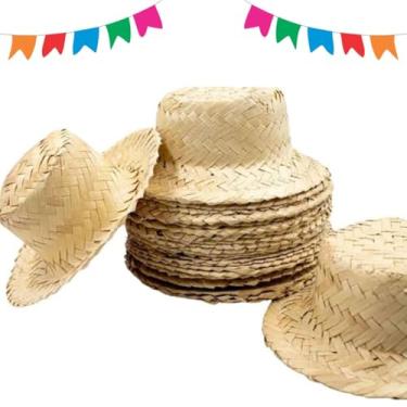 Imagem de Kit com 12 Chapéus de Palha para Decoração Tamanho P 14,5 cm Ideal para Festa Junina e Arraiá