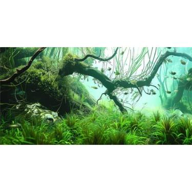 Imagem de BATRUG Fundo de aquário com fundo de floresta submersa natural 112 x 61 cm, imagem 3D de decoração de aquário subaquático, vegetação com fita dupla face de 10 EVA