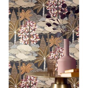 Imagem de MAGAFA Papel de parede vintage floresta descasque e cole, papel de contato da selva para armários autoadesivo removível para banheiro, quarto, papel de parede vintage para quarto, paredes de banheiro,