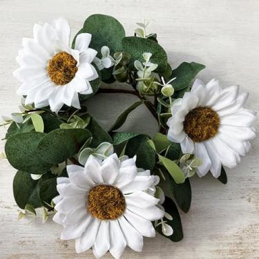 Imagem de 6 anéis de vela de 25 cm, guirlanda de flores artificiais, outono para porta da frente, girassol, folhas de eucalipto, casa de fazenda, outono, para dia de Ação de Graças, colheita, festival