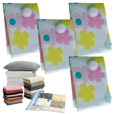 Imagem de Kit 4 Saco Sacola à Vacuo Reduz Volume Roupa Cobertores 50x60cm Organizador Armário Economize Espaço (Flor)