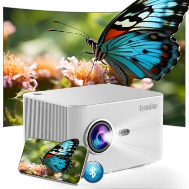 Imagem de Basike Projetor Portatil, Full HD 1080P Projetor, Correção Trapezoidal Automática 6D, 500 ANSI, Auto Foco, Suporte 4K, 2.4G+5G+WIFI, Bluetooth 5.3, Cinema Portátil para Casa, Sala de Aula e Reuniões