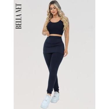 Imagem de Calça Legging feminina com saia tapa bumbum suplex esportiva academia 