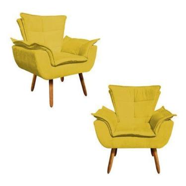 Imagem de Kit 2 Poltronas Opala Consultório Salão Suede Amarelo - King Lar