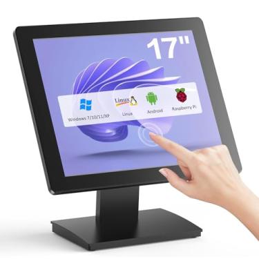 Imagem de NewHail Monitor de tela sensível ao toque POS de 17 polegadas, tela sensível ao toque capacitiva Full HD 1280 x 1024 com entrada HDMI/VGA, suporte de metal resistente, para varejo, restaurante, bar