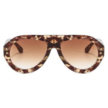 Imagem de mincl Óculos De Sol Piloto Da Moda Popular, Femininos Com Proteção Uv400, Retrô, Rebites, Decoração Em Degradê, Tendência, Masculino, Redondo (Flor)