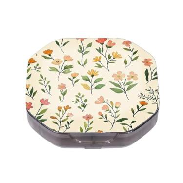 Imagem de Caixa de comprimidos pequena com 4 compartimentos, bege flores silvestres à prova d'água, durável, organizador de comprimidos de viagem, diário, portátil, suplementos de óleo de peixe, suporte de