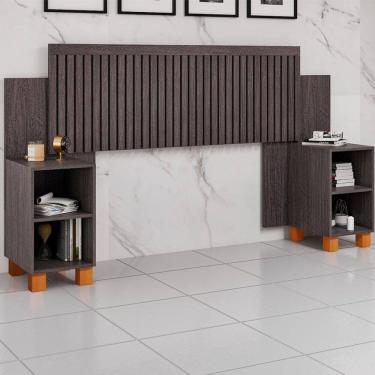 Imagem de Cabeceira Box Mumbai Ripada Ajustável com Nicho Extensível para Cama Casal e Queen - Mocaccino