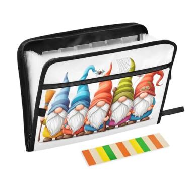 Imagem de CEBUGI Pasta expansível de 13 bolsos, impermeável, sanfonada, organizador de arquivos com etiquetas tamanho A4, organizador de documentos de papel para escola, material de escritório, gnomos de