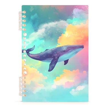 Imagem de Burbuja Caderno Whale Floating in The Sky, papel pautado universitário A5 com 60 folhas, fichário para escritório, 1 pacote