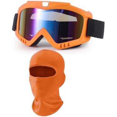 Imagem de immoono Óculos de corrida Dirt Bike com balaclava, motocicleta, quadriciclo, equitação, esqui, óculos de corrida à prova de vento (armação laranja, lentes coloridas)