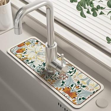 Imagem de Tapete absorvente de torneira de pia de diatomita de 14,96 × 5,109 cm, tapete de secagem reutilizável protetor de respingos para balcão de cozinha, banheiro, coletor e organizador de gotejamento de