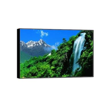 Imagem de BMZFYBS Quadro preto arte de parede paisagem impressões em tela - árvore montanha cachoeira decoração pintura quadros para quarto 70x105cm27x41in