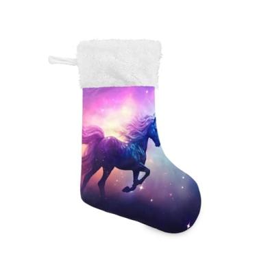 Imagem de ATTX Lindas meias de Natal de cavalo, suportes de presente brancos de pelúcia para decorações de festas de fim de ano (17,7 polegadas, 1 pacote) #506