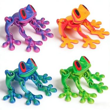 Imagem de 4 peças de sapo magnético impresso em 3D, imãs de geladeira de sapo impressos em 3D, decoração de ímã de geladeira de sapo engraçado, decoração realista de animais saltando articulados para escritório