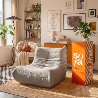 Imagem de Poltrona Puff Design Retro 1973 em Boucle Macio e Confortável  Sofá na