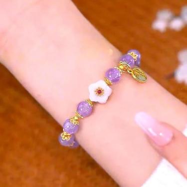Imagem de Pulseira com contas de ametista, pulseira de ioga para alívio de estresse, ansiedade, cristal, natural, feita à mão, joias roxas, presentes para mulheres