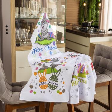 Imagem de Pano De Prato Lomaer Sacaria Pascoa 50cmx70cm Estampado 12Und. Branco