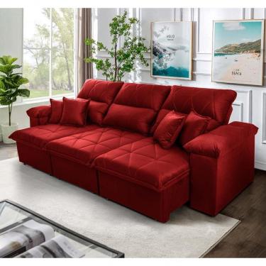 Imagem de Sofá Retrátil Reclinável Trento 2,30m Suede Velut Vermelho Molas No Assento - King House