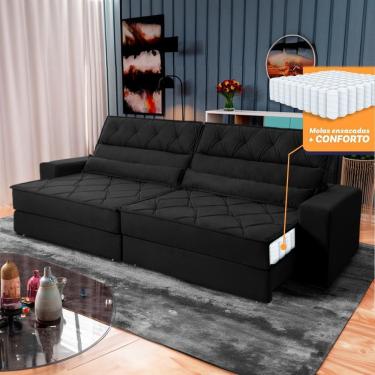 Imagem de Sofá Retrátil Reclinável 3,00m Albany Suede Velut Preto Molas Ensacadas - King House