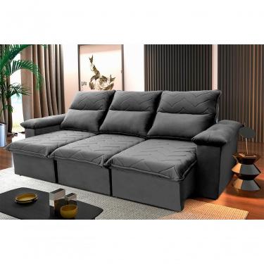 Imagem de Sofá Retrátil Reclinável Paris 2,30m Suede Velut Cinza Molas No Assento - King House