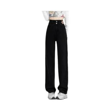 Imagem de Calças Jeans Térmicas Femininas De Cintura Alta Com Design De Fivela D