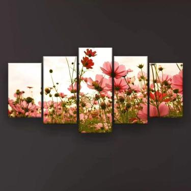 Imagem de Quadro Decorativo Jardim Cosmo Rosa Claro 129x61 Sala Quarto