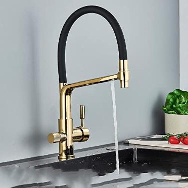 Imagem de Torneira de cozinha de filtro escovado ouro 360 giratório torneiras de água pura para cozinha preto pull down purificação torneira misturadora de água, ouro b, china