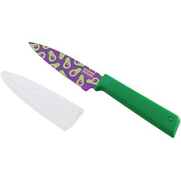 Imagem de KUHN RIKON Faca de legumes reta antiaderente Colori+ com bainha de segurança, lâmina de 10,16 cm, abacate de frutas