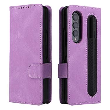 Imagem de Estojo de couro destacável carteira capa para telefone para Samsung Galaxy Z Fold 3 Z Fold 4 5g Luruxy 2 em 1 flip magnético com suporte para caneta, roxo, para galaxy Z Fold 4
