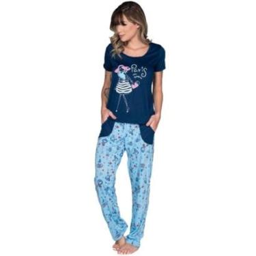 Imagem de Pijama Alice Estampado Bella Fiore Roupa Para Dormir Inverno Calça Longa E Manga Curta Linha Noite-Feminino