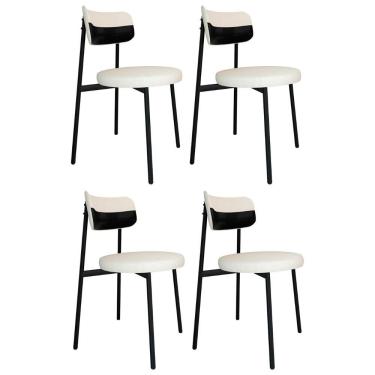 Imagem de Cadeira De Jantar Estofada Kit 4 Nyka M25 Linho Palha/preto - Mpozenato