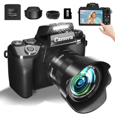 Imagem de Câmera digital 8K para fotografia, WiFi e câmera vlogging de lente dupla para YouTube com tela sensível ao toque de 4 polegadas, câmeras Vlog de 64 MP, zoom digital de 16X com bateria de 3000 mAh