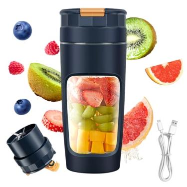 Imagem de Copo de Liquidificador Portátil 600ml,Caneca de Viagem de Grande Capacidade,Liquidificador Pessoal USB com Tecnologia de Lâminas Múltiplas e Motor de Alta Potência para Shakes,Smoothies&Sucos (Azul)