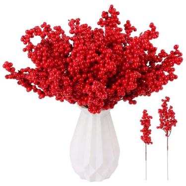 Imagem de LOMIMOS 30 peças de hastes artificiais de baga vermelha, 27 cm/23 cm, galhos de baga vermelha de Natal para decoração de árvore de Natal, artesanato faça você mesmo, enfeites de Natal, decoração de