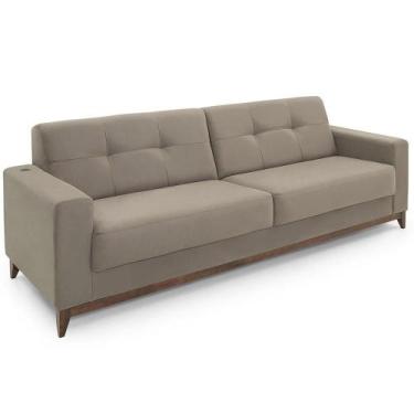 Imagem de Sofá 4 Lugares Herval Safira, Entrada USB, Suede Marrom