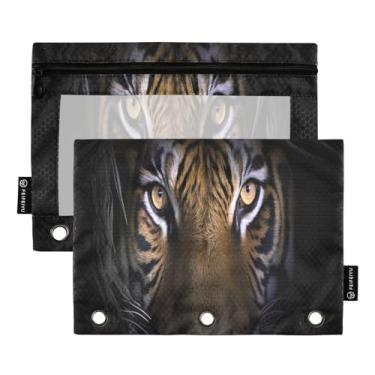 Imagem de Wassud Pacote com 2 pastas de fichário com cabeça de tigre preto, pastas de bolso com 3 furos, pasta organizadora de fichários para casa, escritório