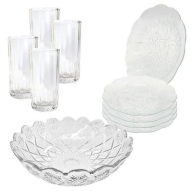 Imagem de Aparelho De Jantar Copos Pratos 9 Peças Vidro com Bowl Grande 2,5L - C