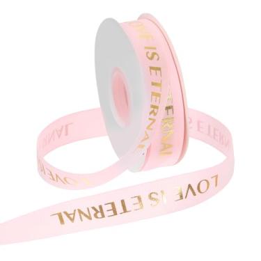 Imagem de PATIKIL Fita de gorgorão personalizada, 2,5 cm x 40 metros Love is Eternal Fita de poliéster para festas de fim de ano, decoração de casamento, embrulho de presente, rosa