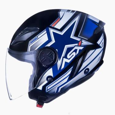 Imagem de Capacete Masculino Asx Aberto City Air Pilot Moto Estela, AZUL BRANCO 