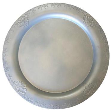 Imagem de Bandeja Redonda 46cm Com Pés Para Bebidas Metal Pintura Prateada Borda