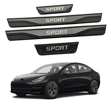 Imagem de GZBFTDH Proteção de Peitoril Soleira da Porta, para Modelo Tesla 3 2020-2022 Carro Acessórios, Aço Inoxidável Kick Plate Guard de Pedal de Limiar Protetor, Peças para Automóveis