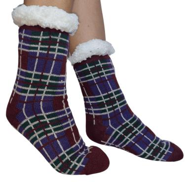 Imagem de Meia Térmica Adulto Antiderrapante Xadrez e Lã Fofinha