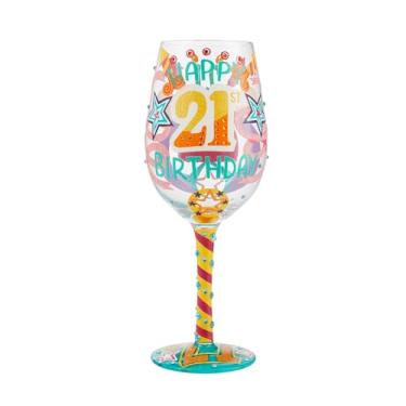 Imagem de Lolita Designs Happy 21st Birthday Taça de vinho artesanal pintada à mão, 425 g, multicolorido