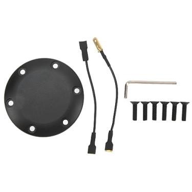 Imagem de Tampa da buzina do volante Grcfumo com 6 furos, tampa da buzina do volante de alumínio, botão de buzina central do volante preto elegante para a maioria dos carros