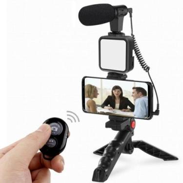 Imagem de Kit De Fotografia Luz De Vídeo + Microfone + Tripé Dobrável + Suporte 