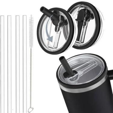 Imagem de Pacote com 2 tampas à prova de vazamento de canudo de 1,134 g, para substituição de copos Stanley, reutilizável, 1,134 g, canudo, à prova de vazamento, acessórios de copo Stanley (preto)