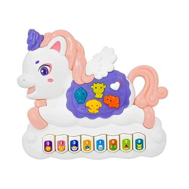 Imagem de Teclado Musical Infantil Unicórnio, Piano com Sons de Animais, 13 Teclas, 19x17cm